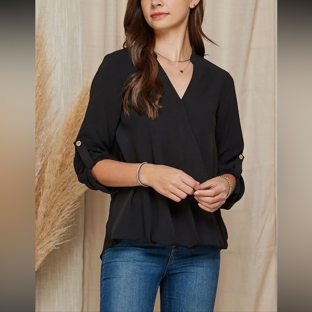 Boho Women Solid Wrap Crossover Blouse
